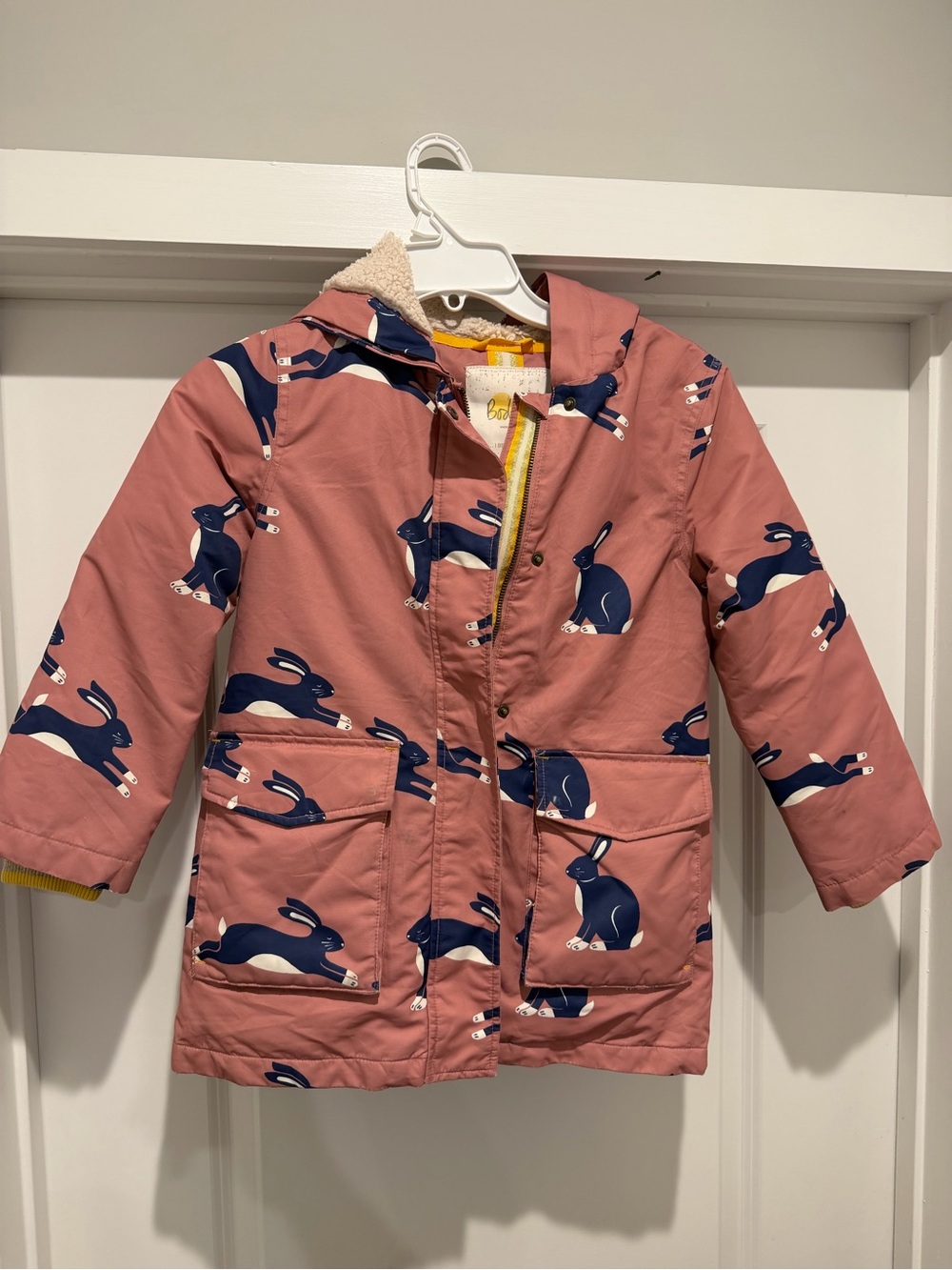 Boden Kids Bunny Coat Waterproof Parka Girls 7-8y Pink Navy Blue Winter Jacket